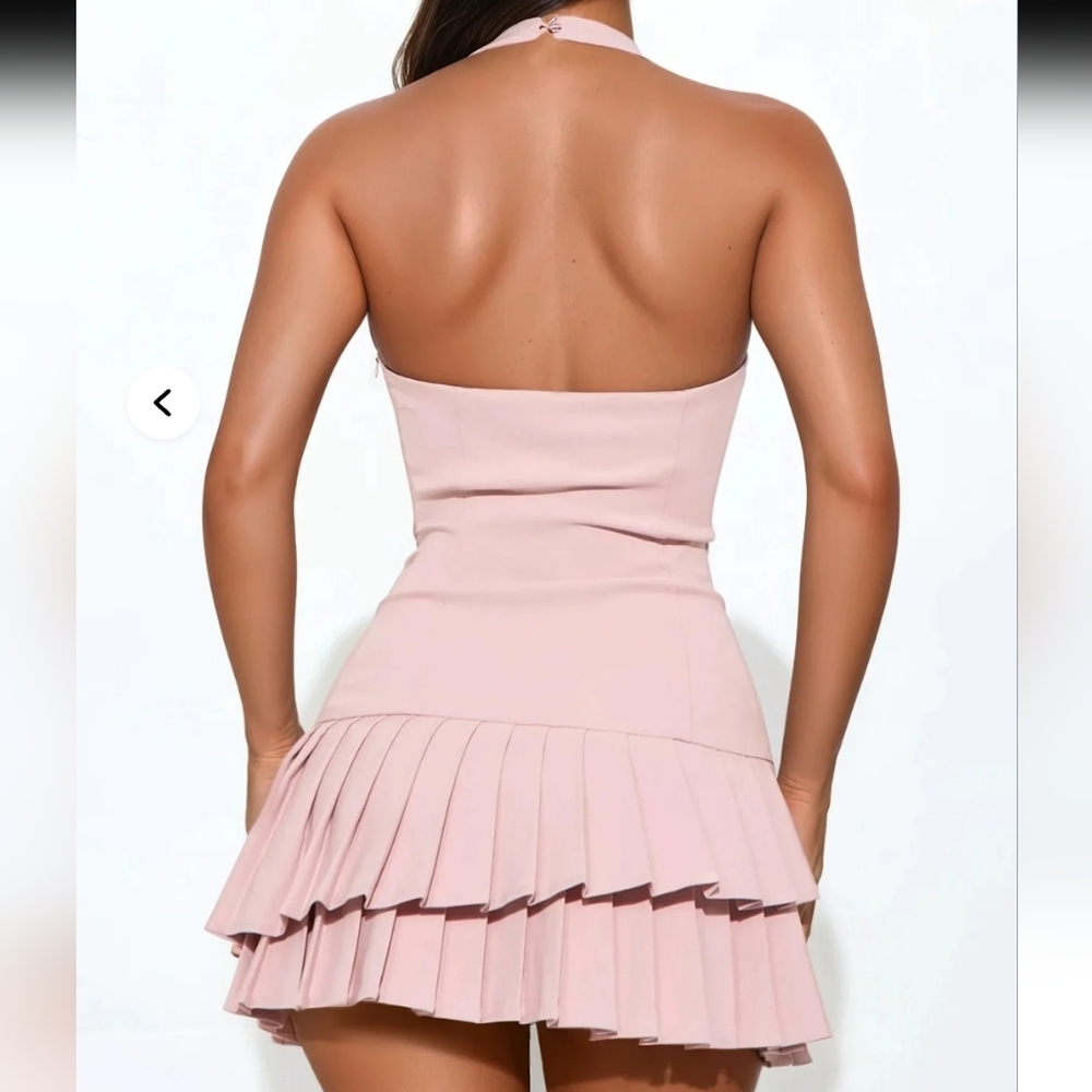 Fashion Nova Pink Pleated Halter Dress Size Large - Picture 6 of 6
